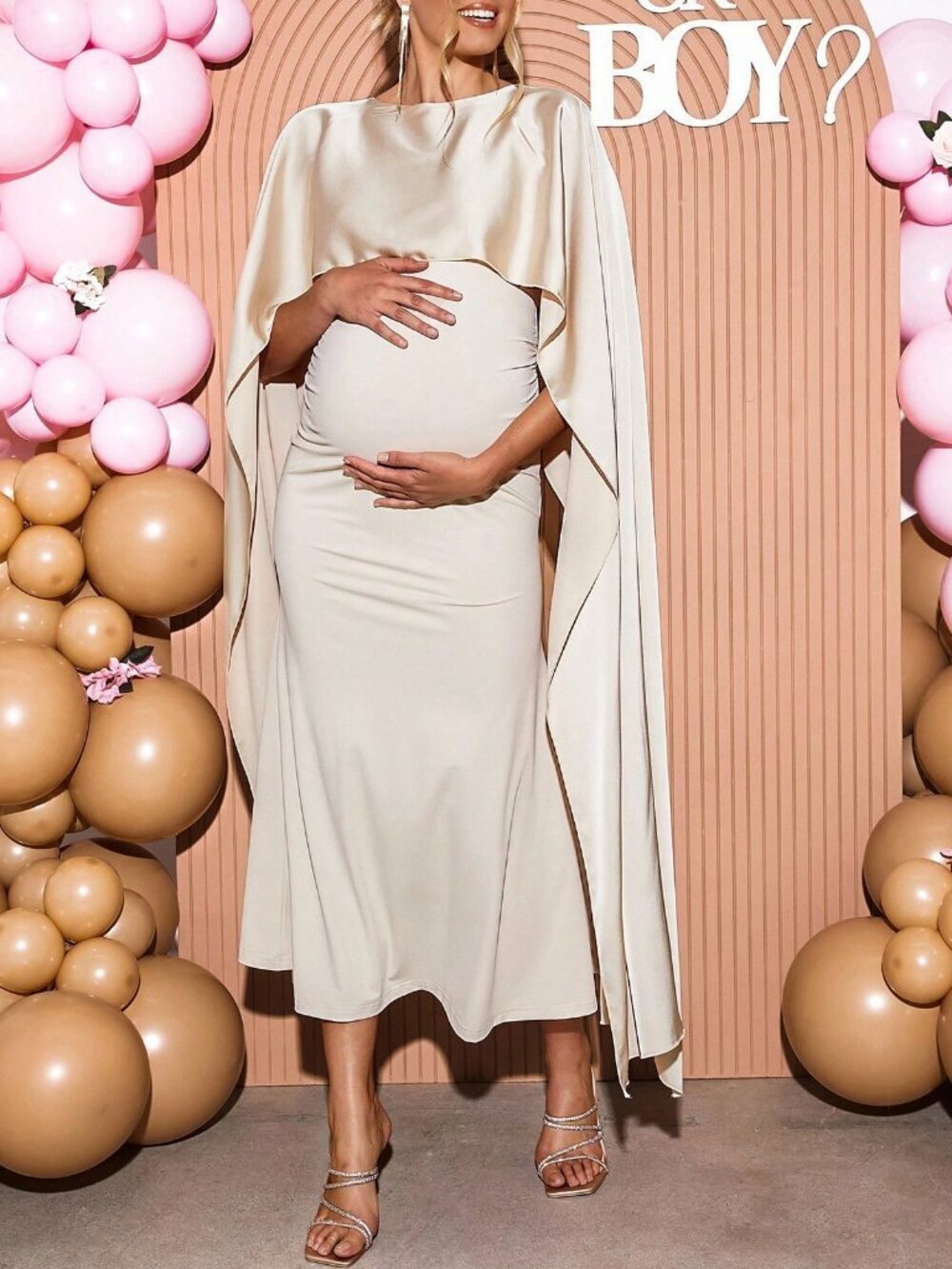 Apricot Elegant Women's Maternity Party Cape Sleeve maxi Dress